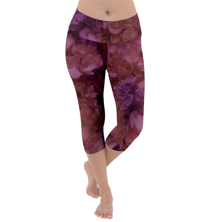 Pink Hydrangeas Lightweight Velour Capri Yoga Leggings