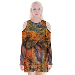 Rainbow Fossil Velvet Long Sleeve Shoulder Cutout Dress by okhismakingart