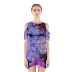 Hydrangea Arrangement Ii (blue Tint) Shoulder Cutout One Piece Dress by okhismakingart