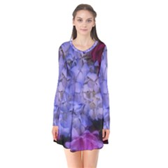 Hydrangea Arrangement Ii (blue Tint) Long Sleeve V-neck Flare Dress by okhismakingart