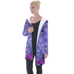 Hydrangea Arrangement Ii (blue Tint) Longline Hooded Cardigan