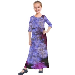 Hydrangea Arrangement Ii (blue Tint) Kids  Quarter Sleeve Maxi Dress by okhismakingart