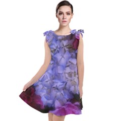 Hydrangea Arrangement Ii (blue Tint) Tie Up Tunic Dress