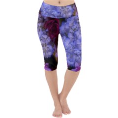 Hydrangea Arrangement Ii (blue Tint) Lightweight Velour Cropped Yoga Leggings by okhismakingart