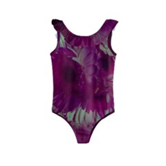 Pink Highlighted Flowers Kids  Frill Swimsuit