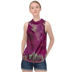 Pink Highlighted Flowers High Neck Satin Top