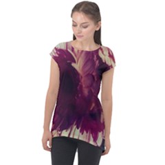 Purple Highlighted Flowers Cap Sleeve High Low Top