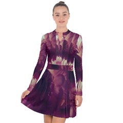 Purple Highlighted Flowers Long Sleeve Panel Dress