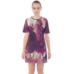 Purple Highlighted Flowers Sixties Short Sleeve Mini Dress by okhismakingart