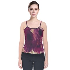 Purple Highlighted Flowers Velvet Spaghetti Strap Top