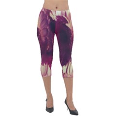 Purple Highlighted Flowers Lightweight Velour Capri Leggings  by okhismakingart