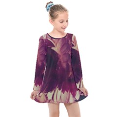 Purple Highlighted Flowers Kids  Long Sleeve Dress by okhismakingart