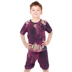 Purple Highlighted Flowers Kids  Tee And Shorts Set by okhismakingart