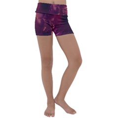 Purple Highlighted Flowers Kids  Lightweight Velour Yoga Shorts