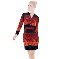 Glowing Stained Glass Lamp Button Long Sleeve Dress