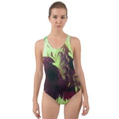 Green Glowing Flower Cut-out Back One Piece Swimsuit by okhismakingart