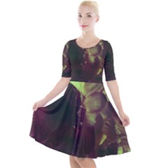 Green Glowing Flower Quarter Sleeve A-line Dress