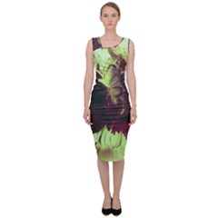 Green Glowing Flower Sleeveless Pencil Dress