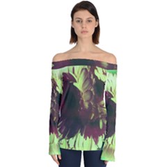 Green Glowing Flower Off Shoulder Long Sleeve Top