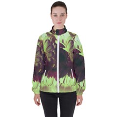 Green Glowing Flower Women s High Neck Windbreaker