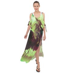 Green Glowing Flower Maxi Chiffon Cover Up Dress