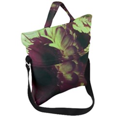 Green Glowing Flower Fold Over Handle Tote Bag