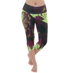 Green Glowing Flower Lightweight Velour Capri Yoga Leggings