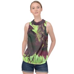 Green Glowing Flower High Neck Satin Top