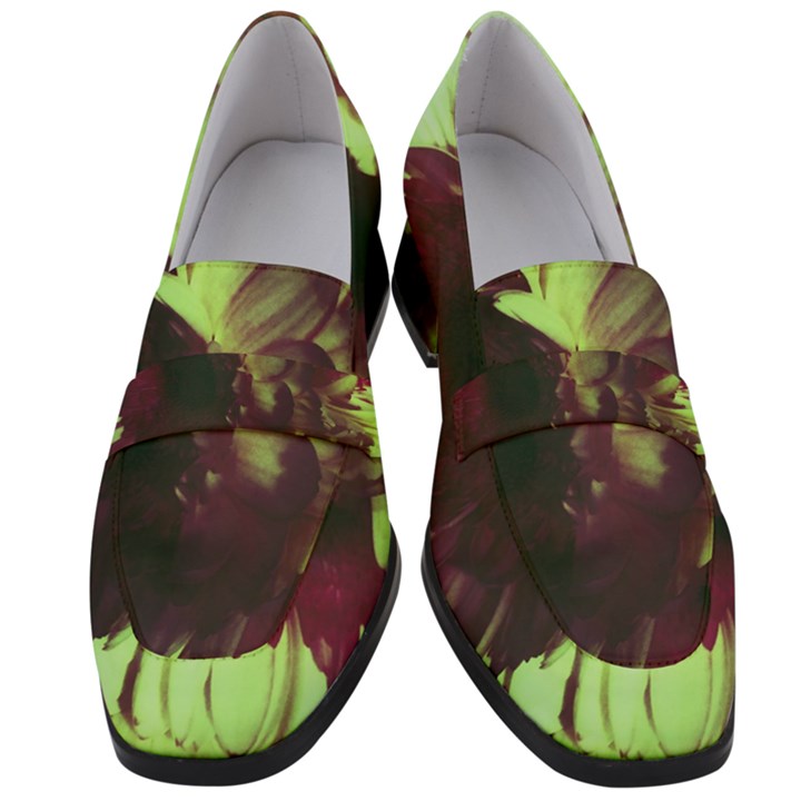 Green Glowing Flower Women s Chunky Heel Loafers