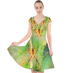 Orb Spider Cap Sleeve Front Wrap Midi Dress by okhismakingart