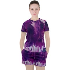 Blue Glowing Flowers Women s Tee And Shorts Set