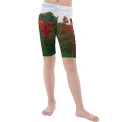 Red Weeds Kids  Mid Length Swim Shorts by okhismakingart