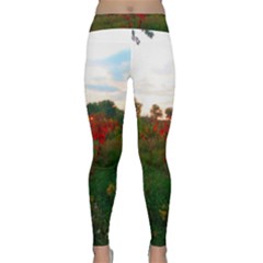 Red Weeds Classic Yoga Leggings by okhismakingart