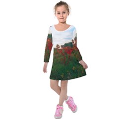 Red Weeds Kids  Long Sleeve Velvet Dress by okhismakingart