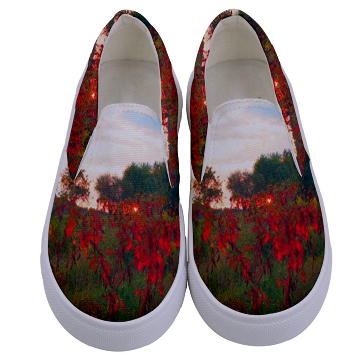 Red Weeds Kids  Canvas Slip Ons