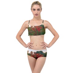 Red Weeds Layered Top Bikini Set