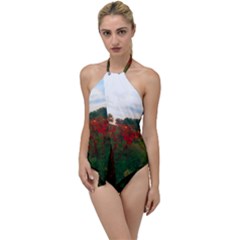 Red Weeds Go With The Flow One Piece Swimsuit by okhismakingart