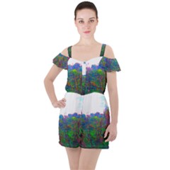 Neon Weeds Ruffle Cut Out Chiffon Playsuit by okhismakingart