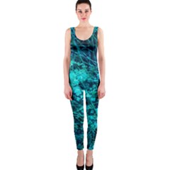 Blue-green Compound Flowers One Piece Catsuit by okhismakingart