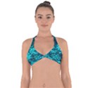 Blue-Green Compound Flowers Halter Neck Bikini Top View1