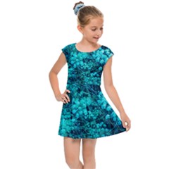 Blue-green Compound Flowers Kids  Cap Sleeve Dress by okhismakingart