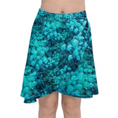 Blue-green Compound Flowers Chiffon Wrap Front Skirt by okhismakingart