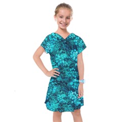 Blue-green Compound Flowers Kids  Drop Waist Dress by okhismakingart