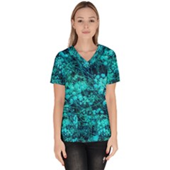 Blue-green Compound Flowers Women s V-neck Scrub Top by okhismakingart