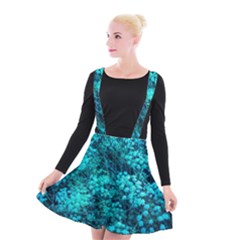 Blue-green Compound Flowers Suspender Skater Skirt by okhismakingart