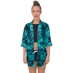 Blue-green Compound Flowers Open Front Chiffon Kimono