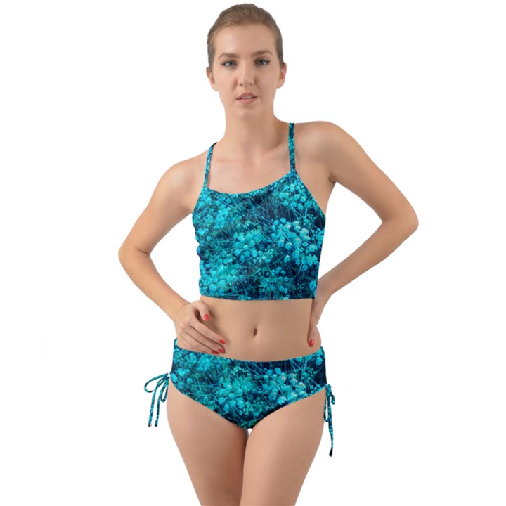 Blue-Green Compound Flowers Mini Tank Bikini Set