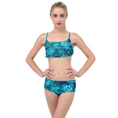 Blue-green Compound Flowers Layered Top Bikini Set by okhismakingart