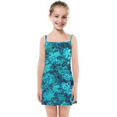 Blue-green Compound Flowers Kids  Summer Sun Dress