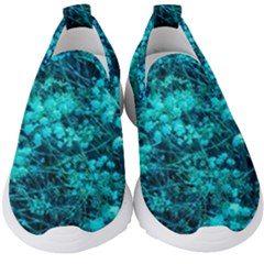 Blue-green Compound Flowers Kids  Slip On Sneakers